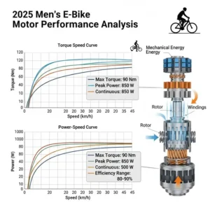 Diagramm, das die Motorleistung und den Motorantrieb eines E-Bikes veranschaulicht, ein Schlüsselfaktor in jedem e bike herren 2025 test.