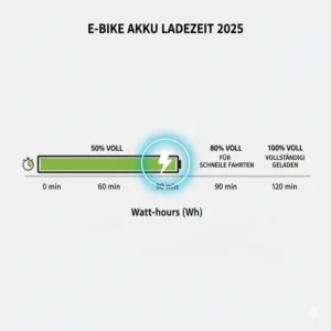 Visuelle Darstellung der schnellen Ladezeit des besten e bike akku test 2025 Akkus.