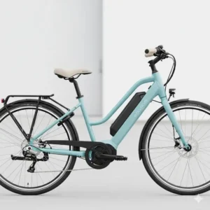Seitenansicht eines modernen, leichten E-Bikes für Damen, das sein schlankes Design, den tiefen Einstieg und die ergonomischen Lenker hervorhebt.