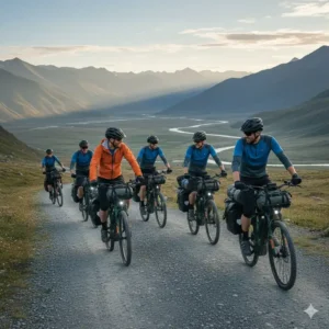 Eine Gruppe auf einer Tour mit dem E Bike Trekking Herren.