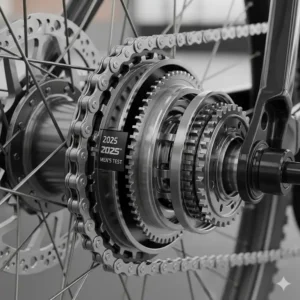 Visuelle Darstellung des Gangschaltungssystems eines E-Bikes, eine Funktion, die in einem e bike herren 2025 test auf reibungslosen Betrieb bewertet wurde.