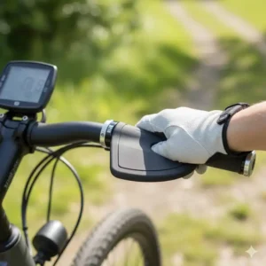 Nahaufnahme e bike lenkergriff ergonomisch für besten Fahrkomfort.