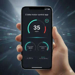 Dashboard der e bike motor steuerung app mit Echtzeitdaten zu Leistung und Batterie