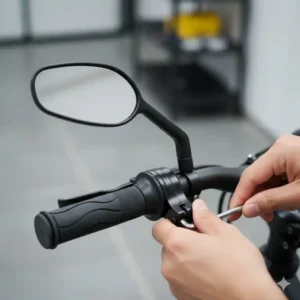 Einfache Montage: Der e bike spiegel rückspiegel befestigt am Lenkerende eines E-Bikes.