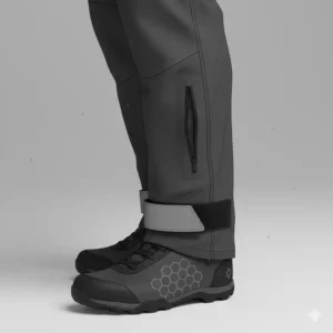 Atmungsaktive e bike regenbekleidung Hose mit verstellbaren Beinabschlüssen für trockenen Fahrkomfort.