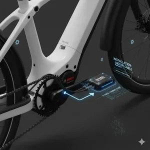 Darstellung der Verbindungsstelle des E-Bike Motor Tuning Kit am Motorkabelbaum.