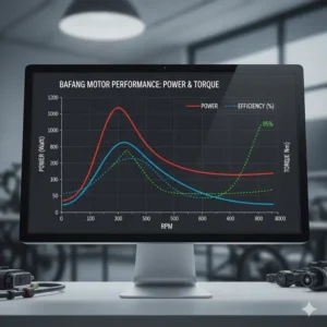 Leistungs- und Drehmoment-Graphik des e bike motor bafang test über verschiedene Geschwindigkeiten.