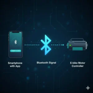 Schematische Darstellung der Bluetooth-Verbindung zwischen Smartphone und e bike motor steuerung app