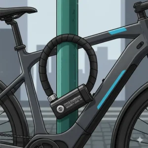 Massives E-Bike-Schloss als Kettenschloss, äußerst sicher gegen Diebstahl.