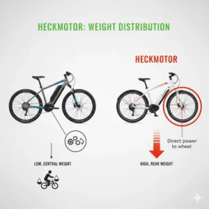 Visualisierung: Höhere und hecklastige Gewichtsverteilung beim e bike motor heckmotor.