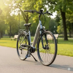 E-Bike fährt mit der regulierten e bike motor schiebehilfe Funktion bei niedriger Geschwindigkeit (6 km/h).