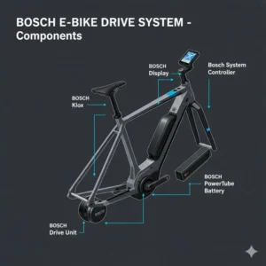 Explosionszeichnung der Kernkomponenten des Bosch-Antriebssystems nach dem E Bike Motor Bosch Test.