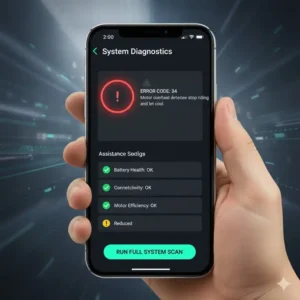 Die e bike motor steuerung app zeigt Diagnoseinformationen oder einen Fehlercode des Motors an