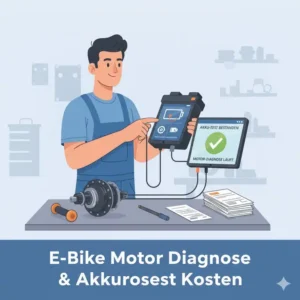 Ein Techniker schätzt die E-Bike Motor Reparatur Kosten anhand der Schäden ab.