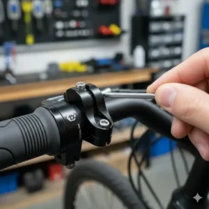 Stabiles Detail der Halterung des e bike spiegel rückspiegel am Fahrradlenker.