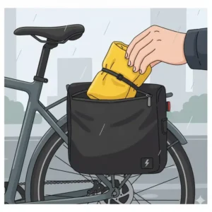 Kompakte und faltbare e bike regenbekleidung, die leicht in der Packtasche verstaut werden kann.