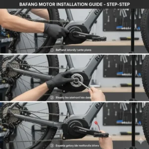 Bild der Installation oder Montage des e bike motor bafang test in den Fahrradrahmen.