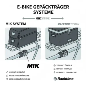 Vergleich der verschiedenen Klicksysteme (MIK, Racktime) im e bike gepäckträger test.