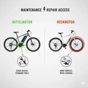 Gegenüberstellung: Zugänglichkeit und Wartungsaufwand von e bike motor mittelmotor vs heckmotor.