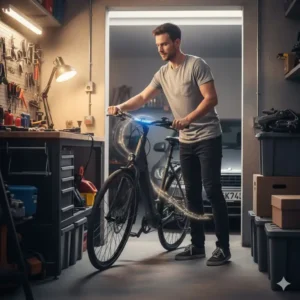 Manövrieren des E-Bikes auf engem Raum mithilfe der e bike motor schiebehilfe.