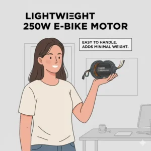Hand hält einen leichten e bike motor 250 watt hervorhebend sein geringes Gewicht