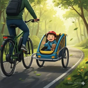 Kinderlachen im Anhänger während der e bike ausflüge mit kindern