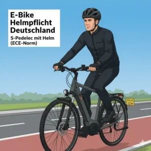 E Bike Verkehrsregeln Deutschland: S-Pedelec-Fahrer tragen einen geeigneten Helm nach ECE-R 22.05/22.06 Norm.