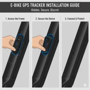 Schritt-für-Schritt-Anleitung zur unauffälligen Installation eines E-Bike GPS Tracker Test-Geräts im Rahmen.