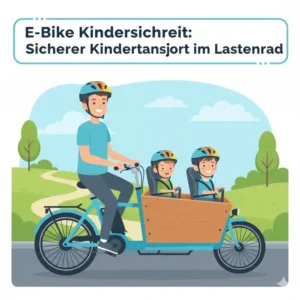 Illustration eines Lasten-E Bike Kindersicherheit: Kinder werden sicher transportiert.
