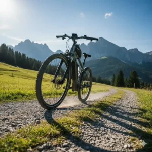 Ein Bild, das ein E-Bike zeigt, das erfolgreich einen anspruchsvollen Schotterweg während der e bike trekking tour erfahrungen bewältigt.