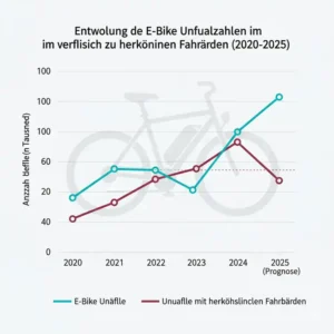 Entwicklung der Unfallzahlen im Vergleich zu herkömmlichen Fahrrädern laut E-Bike Unfall Statistik 2025.