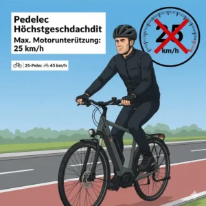 E-Bike Verkehrsregeln Deutschland: Ein Pedelec unterstützt bis maximal 25 km/h und gilt rechtlich als Fahrrad in Deutschland.