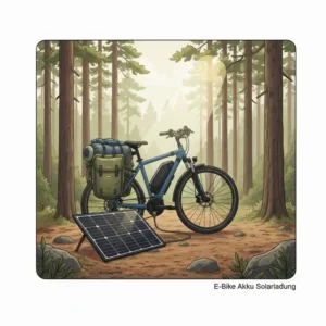 e bike camping ausrüstung - Akku-Lösung: Tragbares Solarladegerät, um den E-Bike Akku beim Camping aufzuladen.