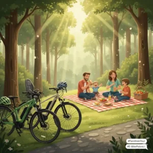Picknickpause auf einer Wiese, Teil der e bike ausflüge mit kindern