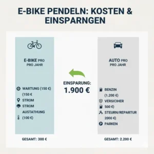 Tabelle zum Kostenvergleich Auto vs. E-Bike basierend auf e bike pendeln erfahrungen von Pendlern.