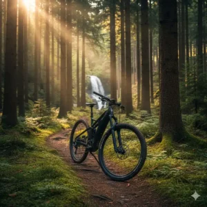 Mountainbike auf einem Waldweg im Schwarzwald, passend für e bike touren deutschland 2025 abenteuerlich.