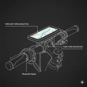 Vorschau der Abbiegehinweise der GPS-Navigation, wie sie auf dem e bike smart display erscheinen.