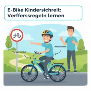 Kind lernt Verkehrsregeln. E Bike Kindersicherheit durch richtiges Verhalten.