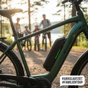 Detailansicht des Akkus: lange Laufzeit für e bike ausflüge mit kindern