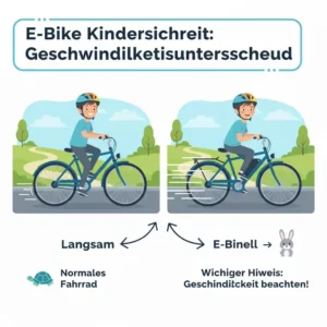 Grafik: Geschwindigkeitsunterschied E Bike Kindersicherheit und normales Rad für Kinder.
