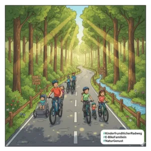 Breiter, kinderfreundlicher Radweg für e bike ausflüge mit kindern