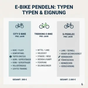 Eine Collage verschiedener E-Bike-Typen, die für e bike pendeln erfahrungen geeignet sind.