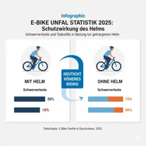 Schwerverletzte und Todesfälle in Bezug auf getragenen Helm, eine wichtige Kennzahl der E-Bike Unfall Statistik 2025.