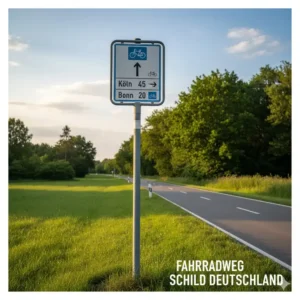 Nahaufnahme eines offiziellen e bike fahrradwege deutschland Schildes zur besseren Orientierung für E-Bike-Fahrer.