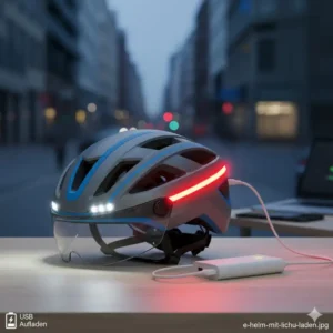 Den Akku des Helms mit Licht einfach per USB aufladen