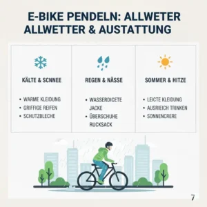 Ein Pendler mit Allwetter-Ausrüstung teilt seine e bike pendeln erfahrungen bei Regen.