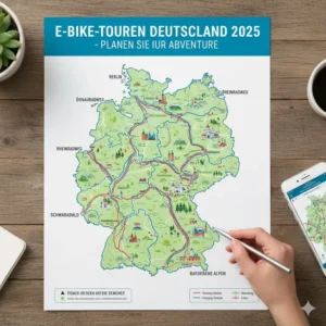 Illustrierte Karte mit Routen für e bike touren deutschland 2025, übersichtlich dargestellt.