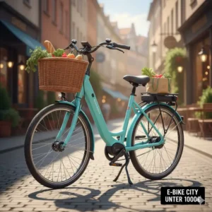 Ein praktisches City e bike günstig unter 1000 euro mit tiefem Einstieg und Gepäckträger.