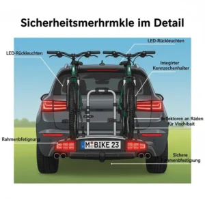 Der Anhängerkupplungs-Fahrradträger mit Rampe im abgeklappten Zustand für freien Kofferraumzugang.