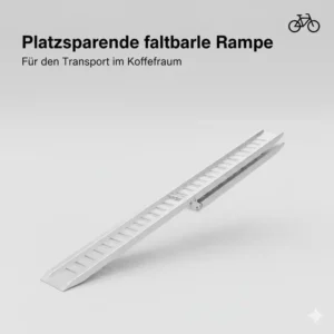 Kompakte und faltbare Fahrradträger Rampe zum Beladen von E-Bikes für einfache Lagerung.